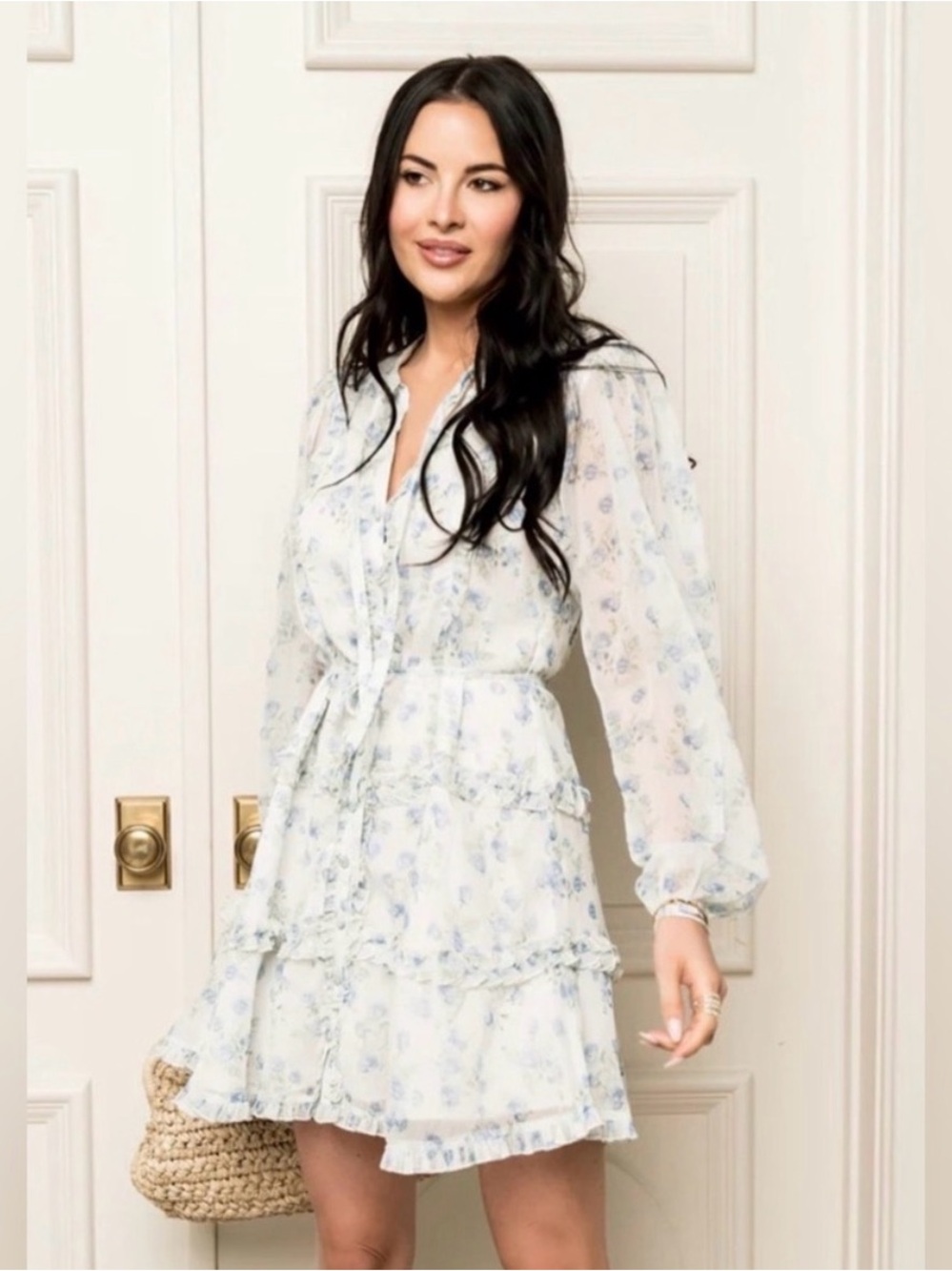 Rachel Parcell Blue Floral Ruffle Mini Dress